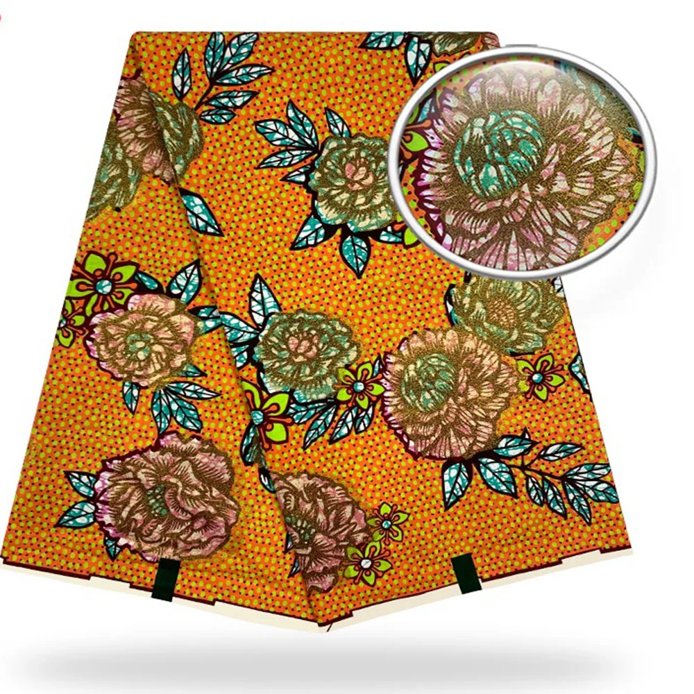 2022 африканская восковая ткань Анкара блеск батик персиковая материал золотой 100