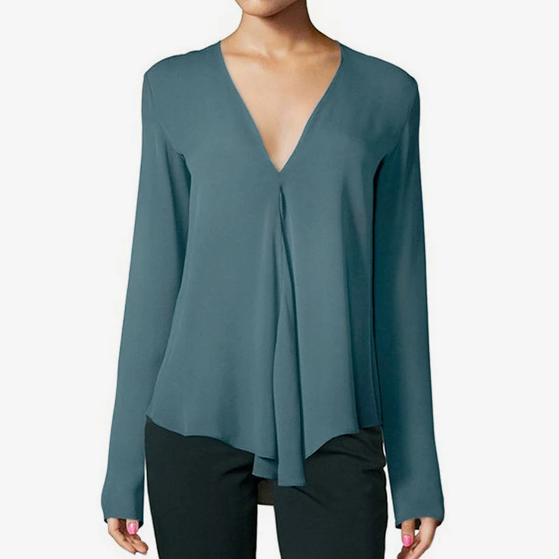 

Women's V Neck Chiffon Shirt Top Plus Size 6XL Long Sleeve Black Feminine Blouse 2021 Summer Elegant Soft Female Pullovers Tops