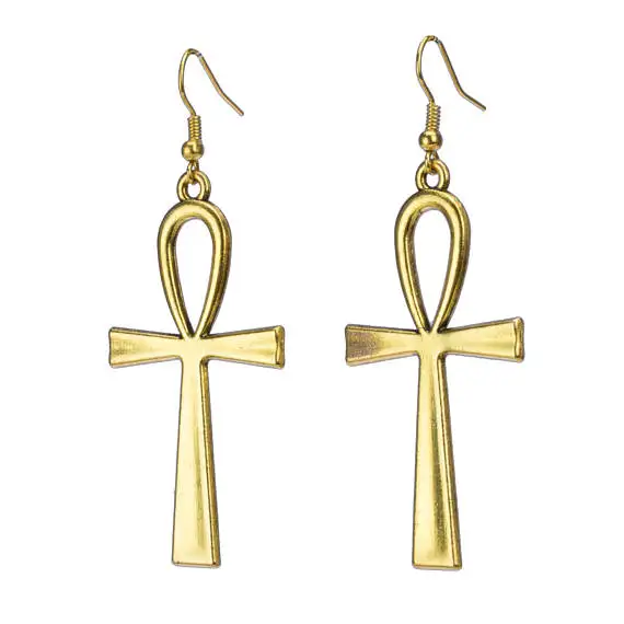 New Fashion Handmade Cross Egyptian Ankh Life Symbol Flower Cross Pendants Gold Color Earrings For Womens Style Jewelry
