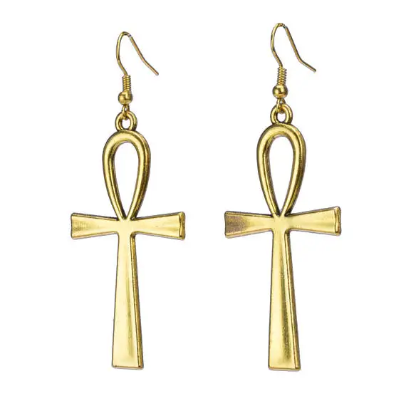 

New Fashion Handmade Cross Egyptian Ankh Life Symbol Flower Cross Pendants Gold Color Earrings For Womens Style Jewelry