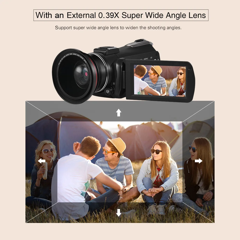ORDRO AC3 4K 24MP WiFi Digital Video Camera Camcorder DV 3.1 Inch IPS LCD Touchscreen with 2*Batteries+Lens+Microphone+Lens Hood |