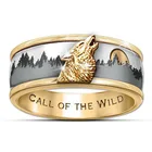 Кольца двухцветные для мужчин и женщин, классическое винтажное байкерское кольцо золотистого и серебристого цвета в стиле панк, волк, гора, месяц, Подарочная бижутерия