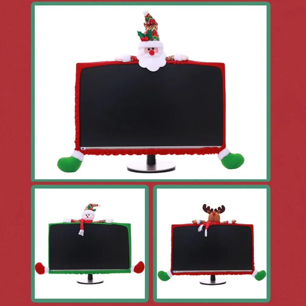 new style Christmas decoration Christmas computer screen set Three-dimensional cartoon computer cover
