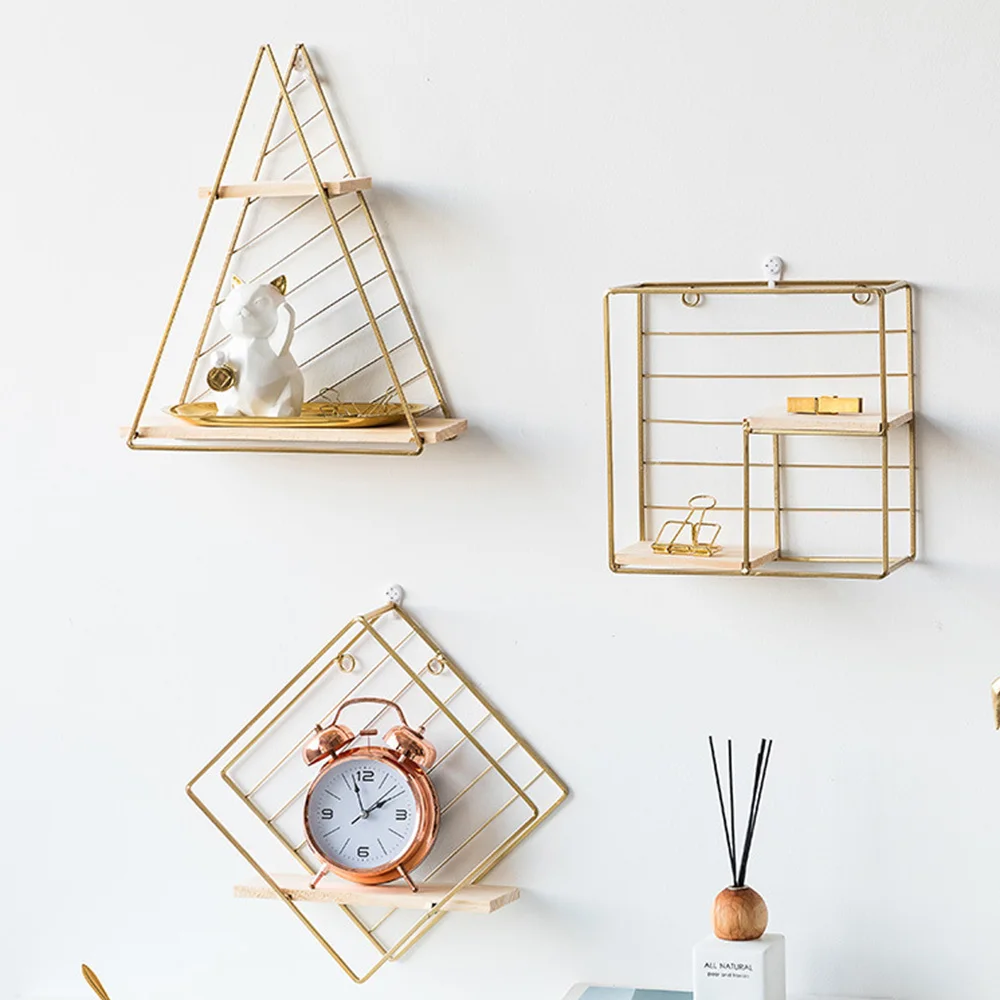 Деревянный железный настенный стеллаж для хранения дома простая настенная полка