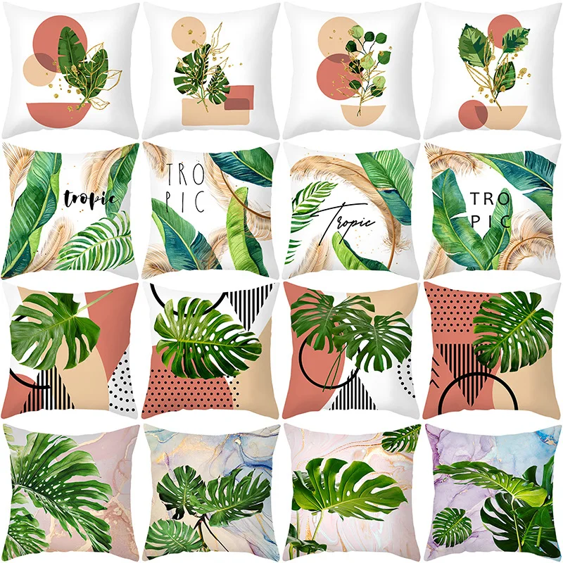 

Green Leaves Nordic Pillowcase Tropical Plants Waist Throw Pillow Covers Sofa Cushion Cover Pillow Case Home Decro Pillowslip