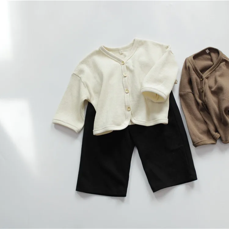 Корейский стиль 2021 новый весенний Детский кардиган свободные однотонные детские