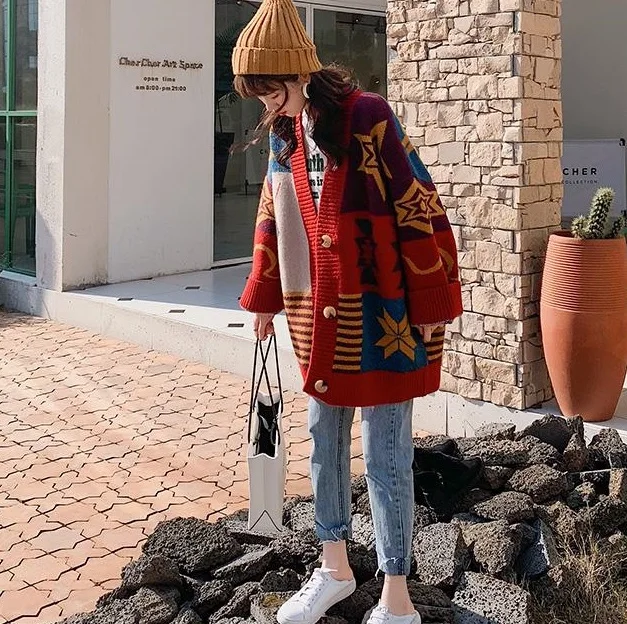 

spring/autumn women sweaters computer knitted open stitch sweater cardigans women autumn clothing Geometric design sweaters