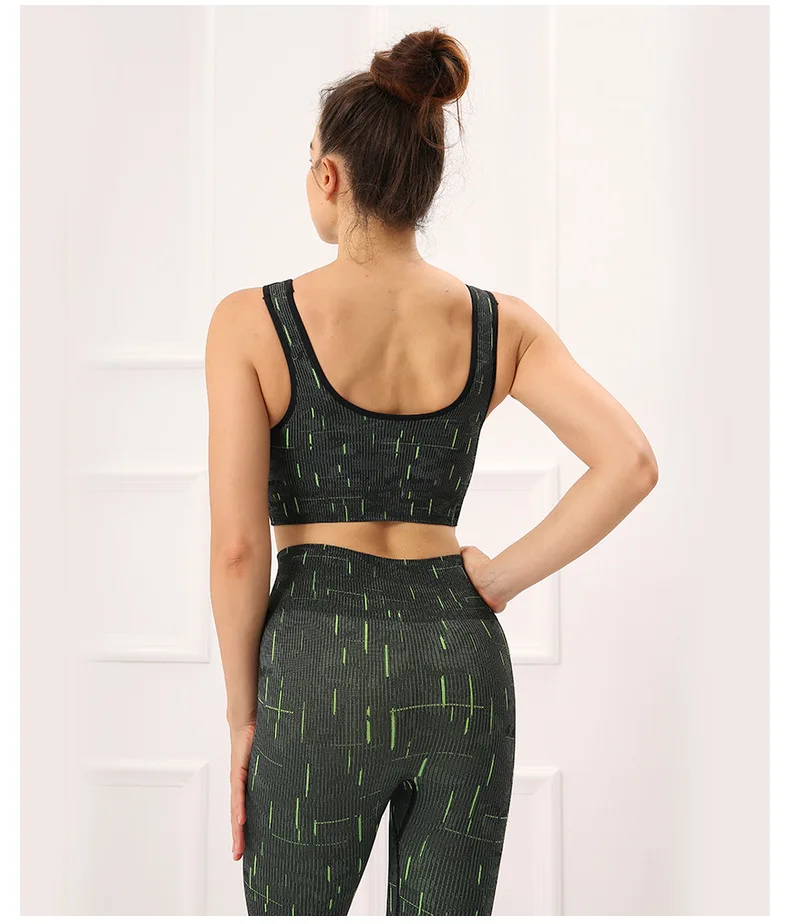 

New infrared fluorescent vertical strips seamless yoga wear sports bra waist yoga pants suit