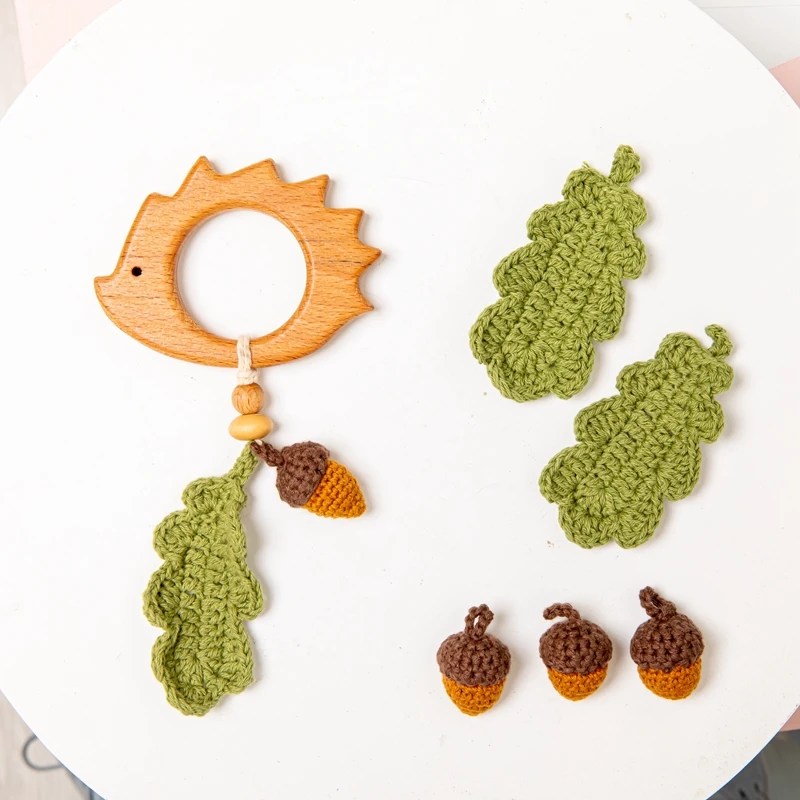 10pc Wooden Crochet Beads Leaves Chewable Beads DIY Wooden Teething Knitting Beads Jewelry Crib Sensory Toy Baby Teether