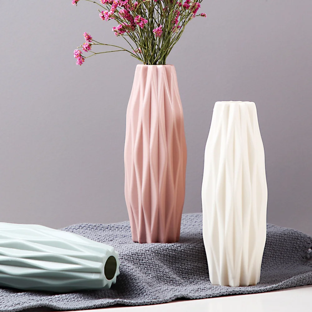 

1Pc Modern Flower Vase White Pink Imitation Ceramic Flower Pot Home decor Cachepot for flowers Living room decoration room decor