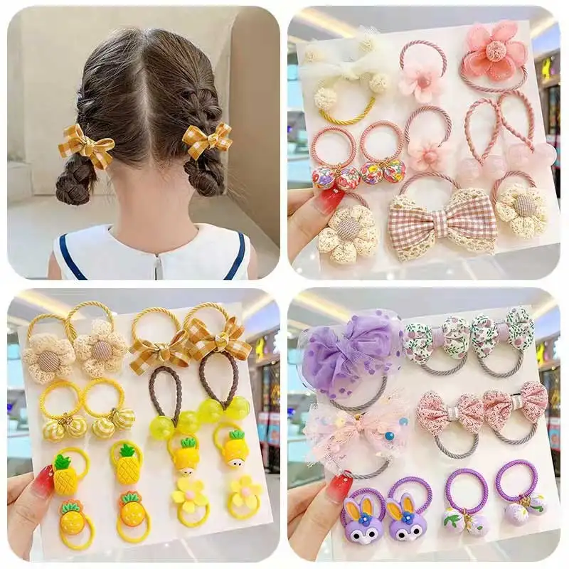 

CN 10Pcs/set Children Cute Cartoon Flower Bow Elastic Hair Bands Baby Girls Sweet Scrunchies Rubber Bands Kids Hair Accessories