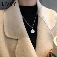 livvy silver color irregular round disc letter pendant necklace for women trend vintage party gifts jewelry accessories