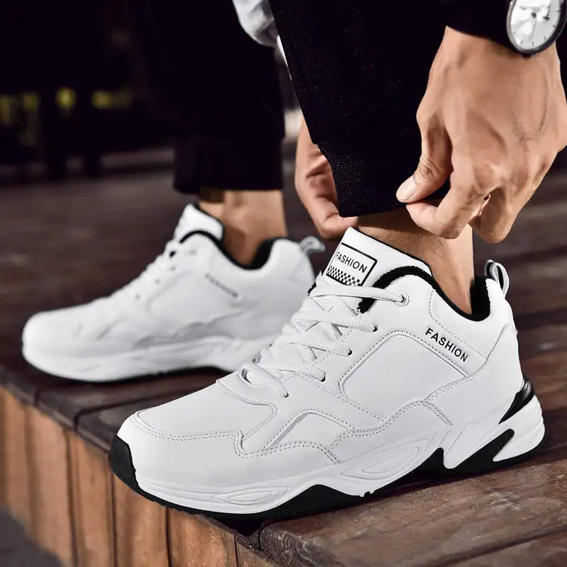 

Leather Man Sneakers Low Top Comfortable Men Sport Shoes Lace Up Thick Bottom Running Shoes Men Large Sizes Sports Sneakers 159G