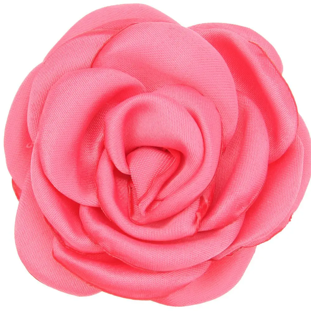 Hot Pink 10 шт. атласный цветок 6 см Жареные Цветочные Цветы Camillia DIY Цветы Аксессуары для волос горящий цветок без заколки для волос - Цвет: Hot Pink