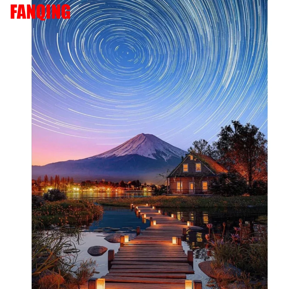 

5D полноразмерная алмазная живопись с креплением Fuji, пейзаж звездного неба, бесплатная доставка, украшение для дома «сделай сам», картина ру...