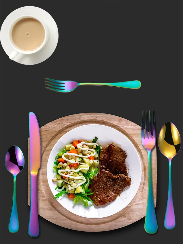 

Stainless Steel Golden Cutlery Set Black Luxury Dinnerware Set Kitchen Cutlery Mirror Polishing Fork Spoons Knives Set 4Pcs