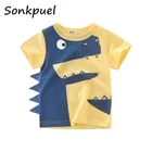 От 2 до 8 лет футболки для мальчиков и девочек с мультяшным динозавром, Летний Детский костюм, хлопковые топы с коротким рукавом, модные футболки для мальчиков