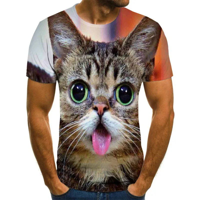 

3D Cat Print T-shirt Sweat Absorbing Breathable T-shirt Casual O-Neck Short Sleeve Top Fashion Couples Clothes