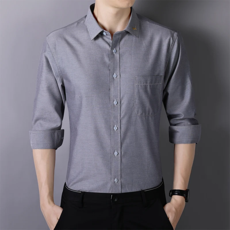 

2021 new casual long-sleeved shirt young men's solid color shirt simple and versatile handsome boy shirt