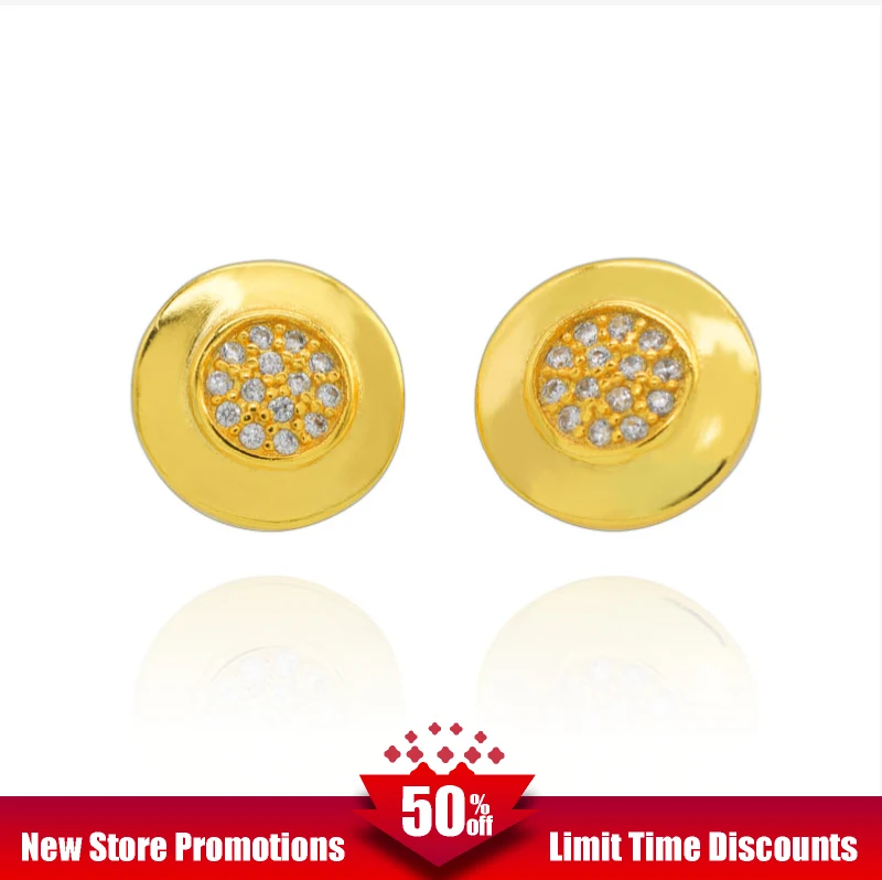 Популярные серьги из стерлингового серебра 100% пробы Золотая круглая инкрустация