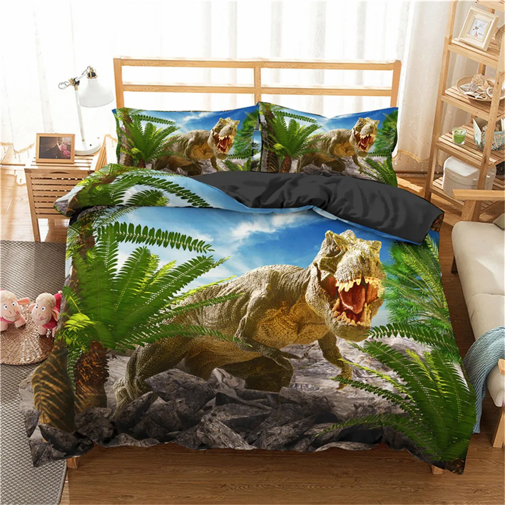 

3D Animal Bedding Set Dinosaur Bed Duvet Cover Pillowcase Comfortable Microfiber Single Queen Double Bedclothes