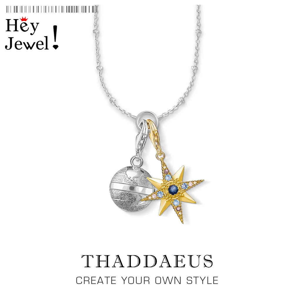 

Charm Necklace Globe & Star,2020 Spring Brand New Fashion Charm Jewelry Europe 925 Sterling Silver Bijoux Gift For Women Men