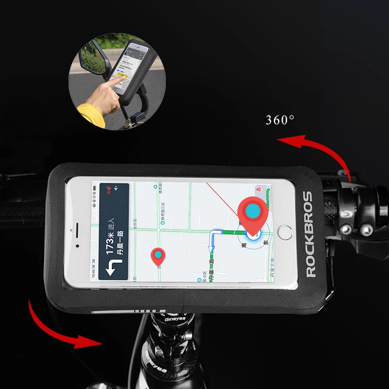 ROCKBROS Bicycle Bike Bags Waterproof 5.8&quot/6&quot MTB Road Phone Touchscreen Rearview Mirror Handlebar Rotatable | Спорт и