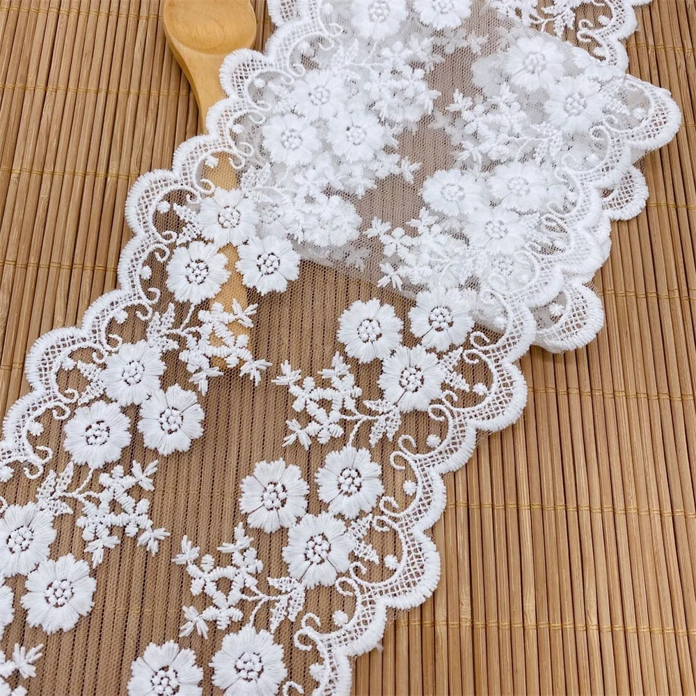 

Net Yarn Embroidery Flower Milk Silk Lace Trim Diy Dress Material 12.4cm Wide Bilateral Children'S Clothing Sewing Accessories