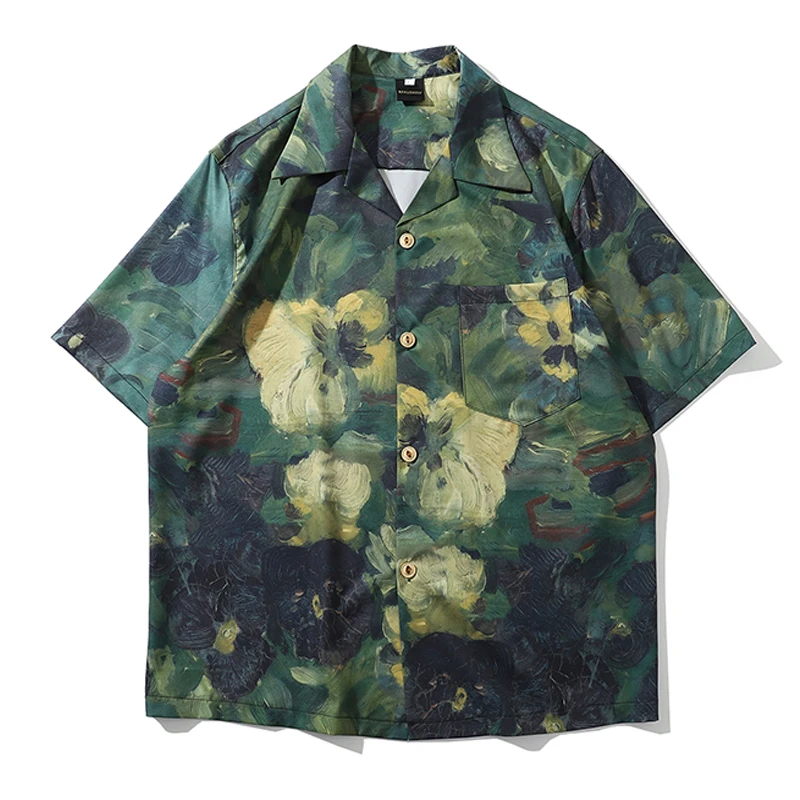 Мужская пляжная рубашка с коротким рукавом гавайская принтом | одежда