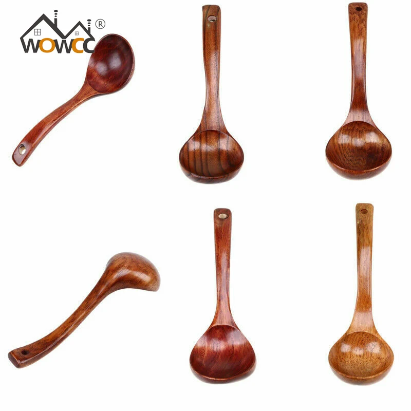

Деревянная бамбуковая ложка для супа с ручкой, кухонная утварь, столовая посуда