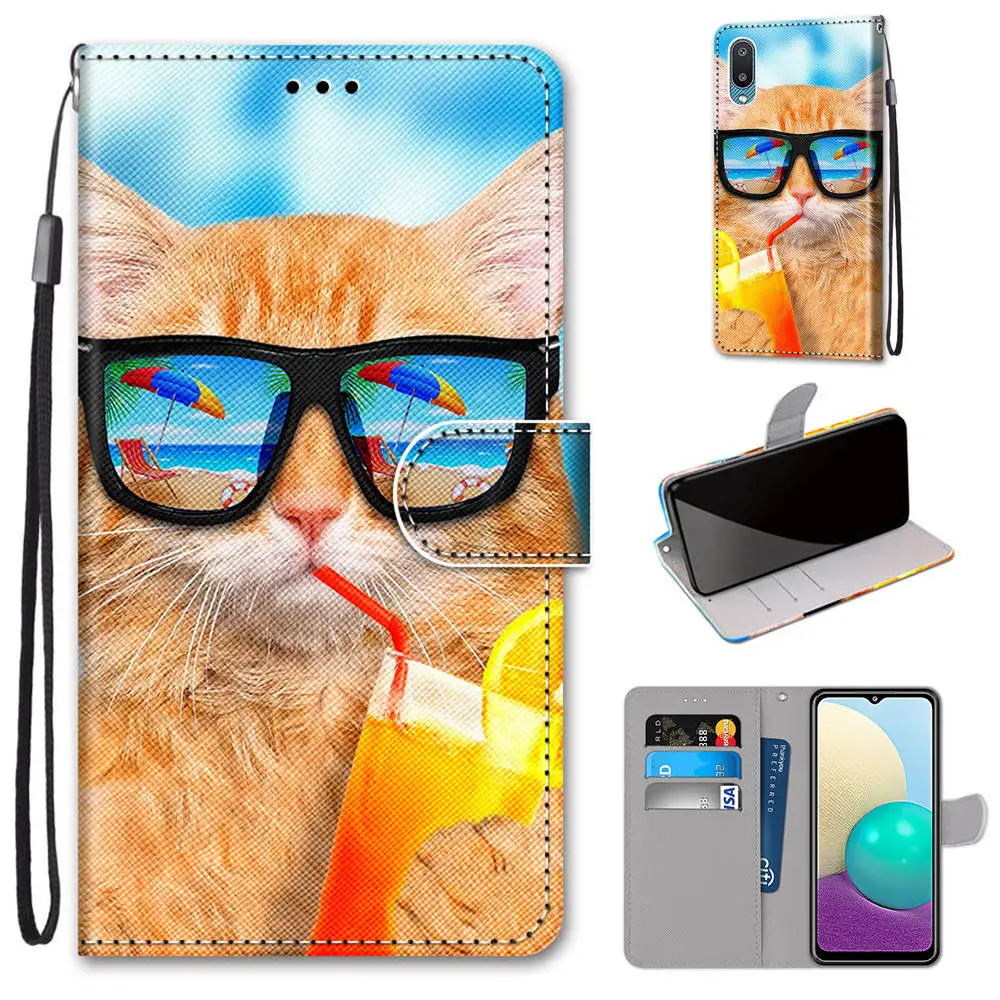 Flip Leather Case For Samsung Galaxy A02 M02 A02S M02s A12 M12 A32 A52 A72 5G A01 Core Case Book Wallet Cover Anime Phone Bag