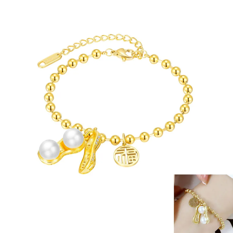 

Fashion Pearl Bracelet for Women Gold Adjustable Peanut Bracelet Chain Bracelet for Women Girls Bride Bridesmaid Gift Jewelry