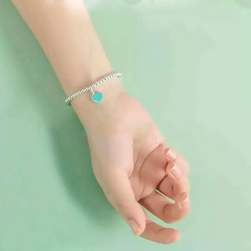 

Classic heart-shaped 3-color 100% pure silver heart-shaped women's bracelet 4mm mm, original high-quality, bring women the charm