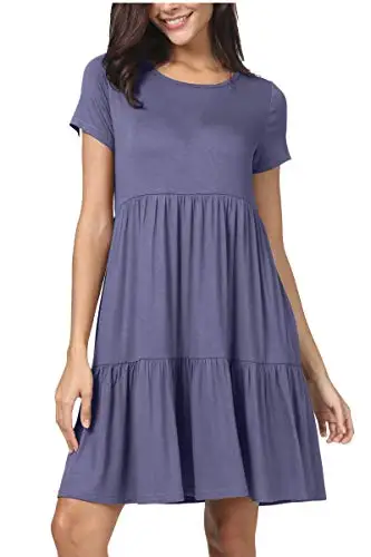 

levaca Women Summer Short Sleeve Ruffle Loose Swing Casual Dress