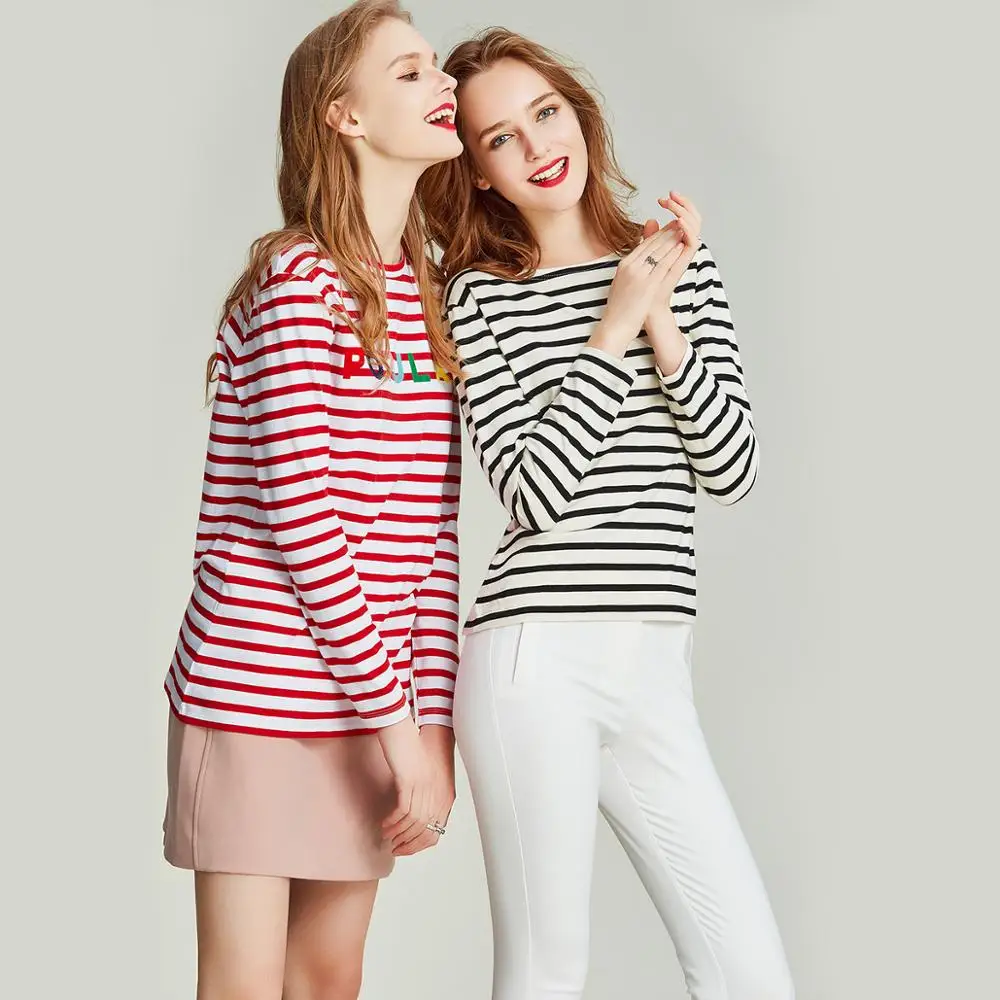 Женская футболка с длинными рукавами HAVVA черно белая в полоску из 100% хлопка