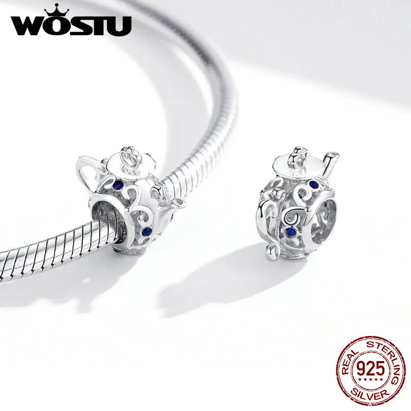 WOSTU 925 пробы серебряные подвески бусины полый чайник подходят для серебряных