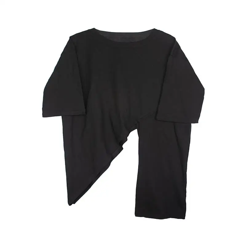 

Large Mountain Style Deconstructed Loose Short Sleeve T-shirt Women's Summer Slit Designer Small Crowd Black Half Sleeve Tshirt