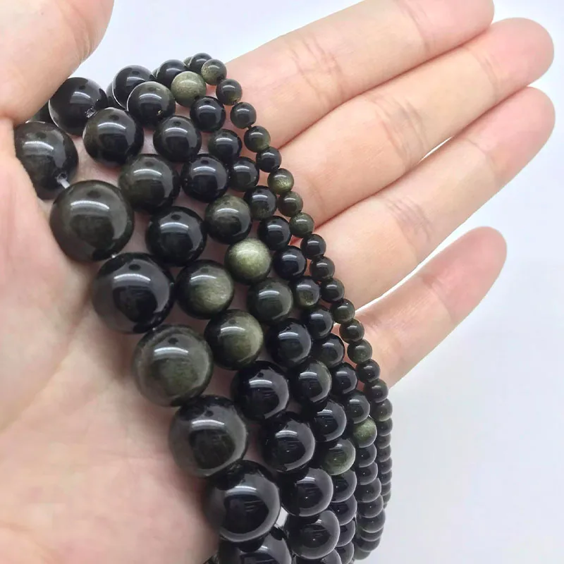 

4-12mm Natural Loose Bead Goiden Obsidian Beads DIY Accessories Beaded Gemstone Energy Crystal String Romance Gift Unique Lovers