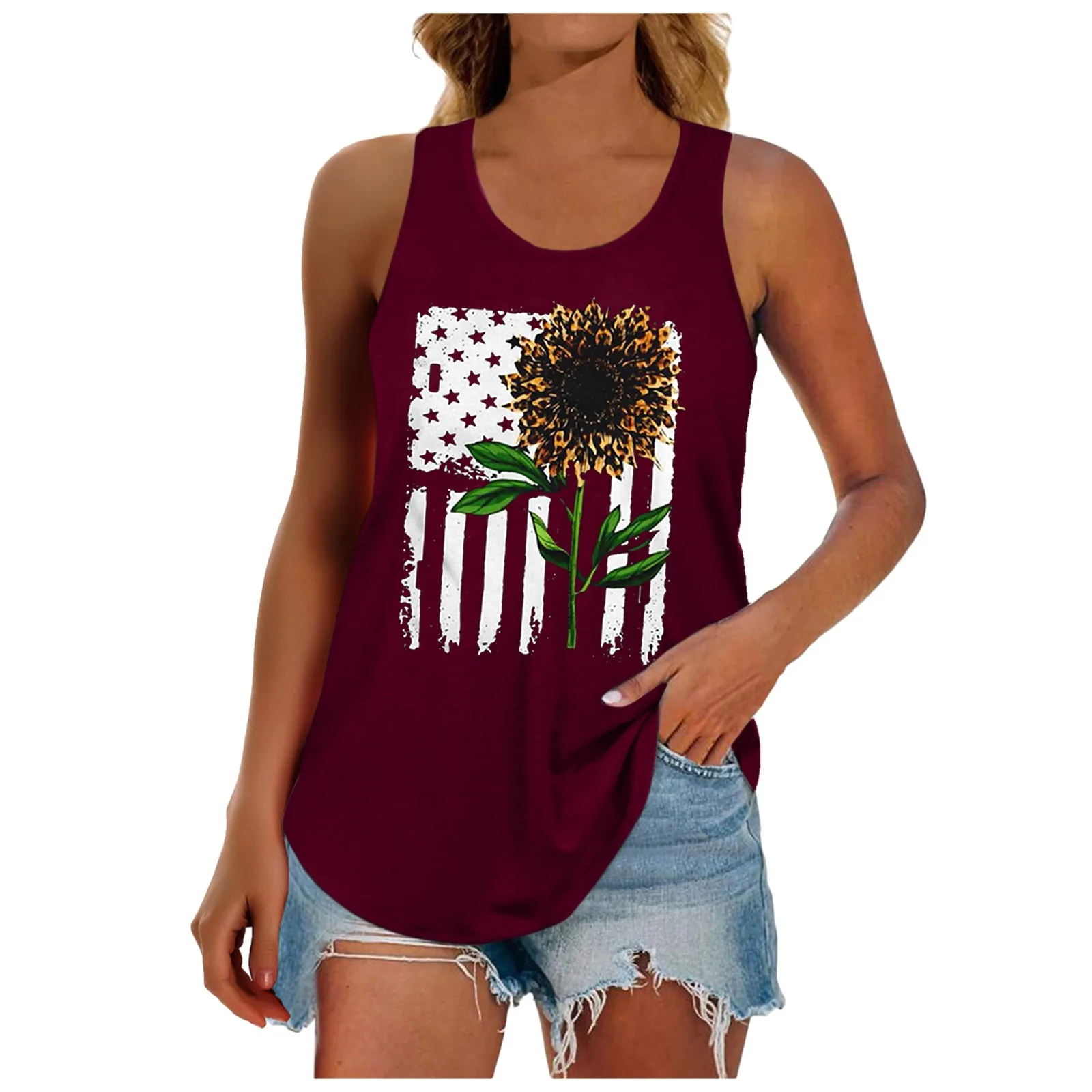 

40# Elegant Sleeveless Shirt 2021 Casual Floral Printed Sleeveless Vest Top Summer Shirt O Neck Pullover Women's Blouse