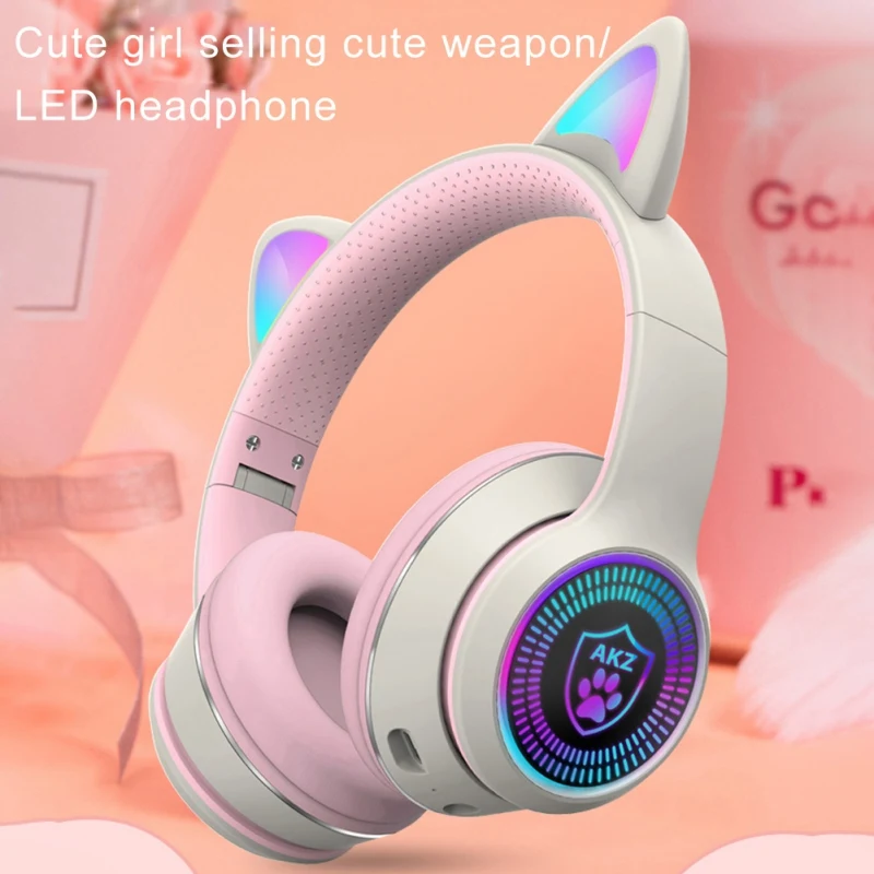 

Cat Ear Head Mounted Bluetooth Headphones Wireless Cool Color Light Headphones Computer Electric Device For DJ Live Broadcast