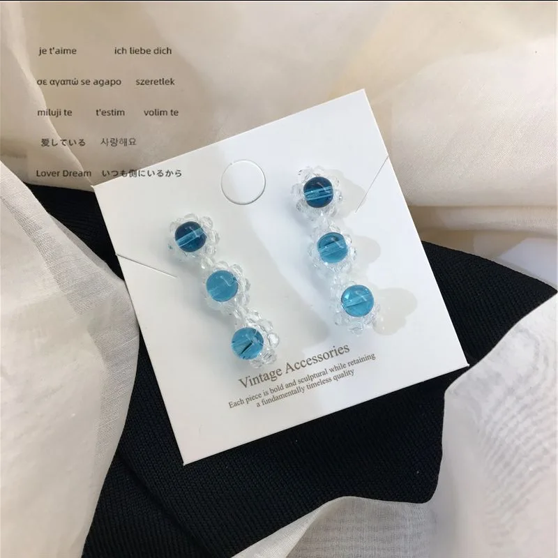 

2020 New Korean Vintage Earrings For Women Transparent Flower Earrings Blue Ocean Crystal Flower Stud Earrings Fashion Jewelry