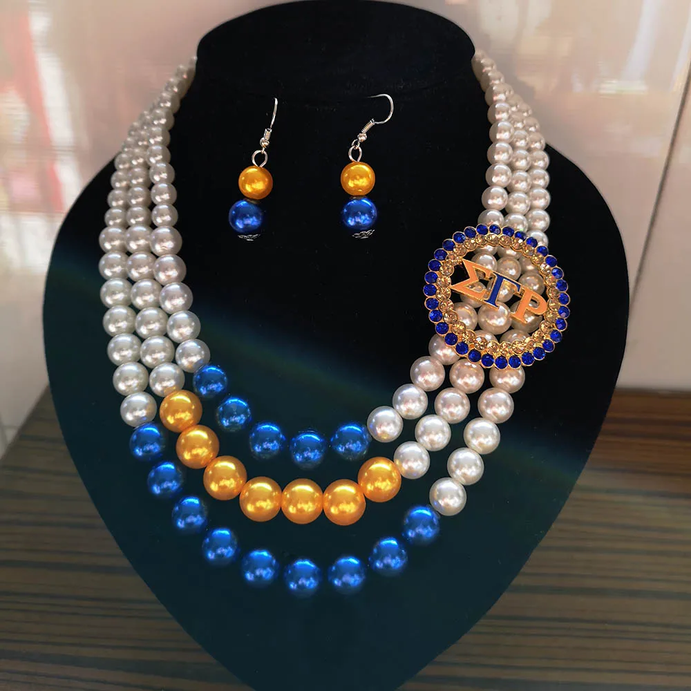 High Quuality Fashion Custom Multichamber Greek Sorority Sigma Gamma Rho Pearl strand necklace Jewelry