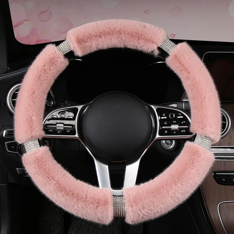 

Fluffy Steering Wheel Cover with Rhinestones Diamond Fur Furry Steering Cover 964B