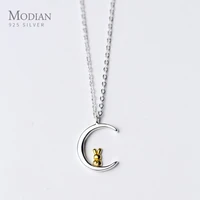 modian 2021 new animal moon and rabbit pendant necklace for women lucky cute gold color 925 sterling silver female jewelry