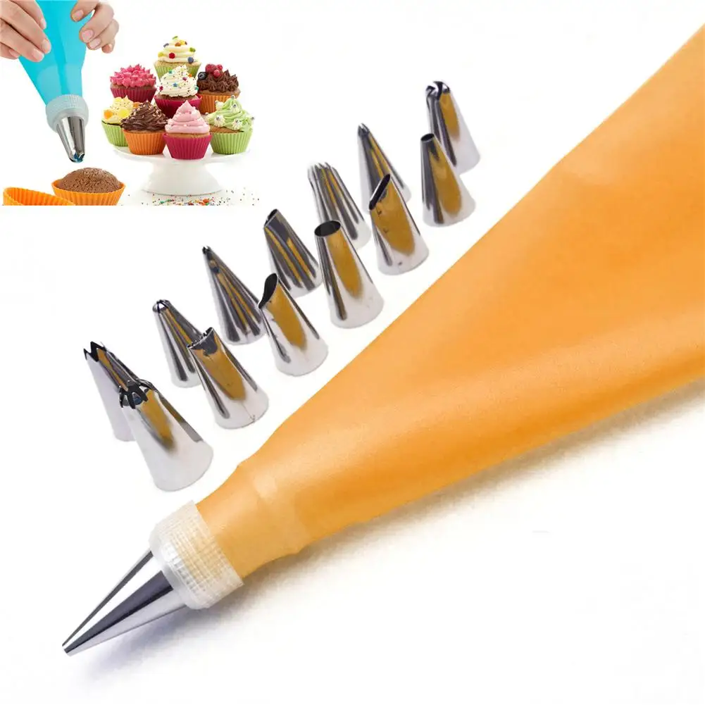 Кондитерский мешок для крема силиконовый 16 шт. в наборе + насадки из нержавеющей