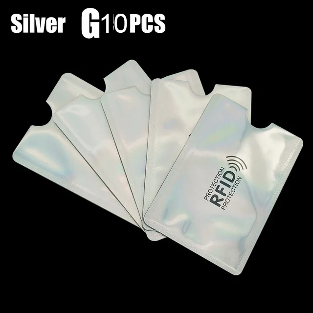 Silver 10 pieces G 10 шт. Анти Rfid Блокировка ридер Обложка для карт алюминиевая фольга кредитный держатель для карт Защита ID банковский Чехол для карт безопасная упаковка канцелярские принадлежности - Цвет: Silver 10 pieces G