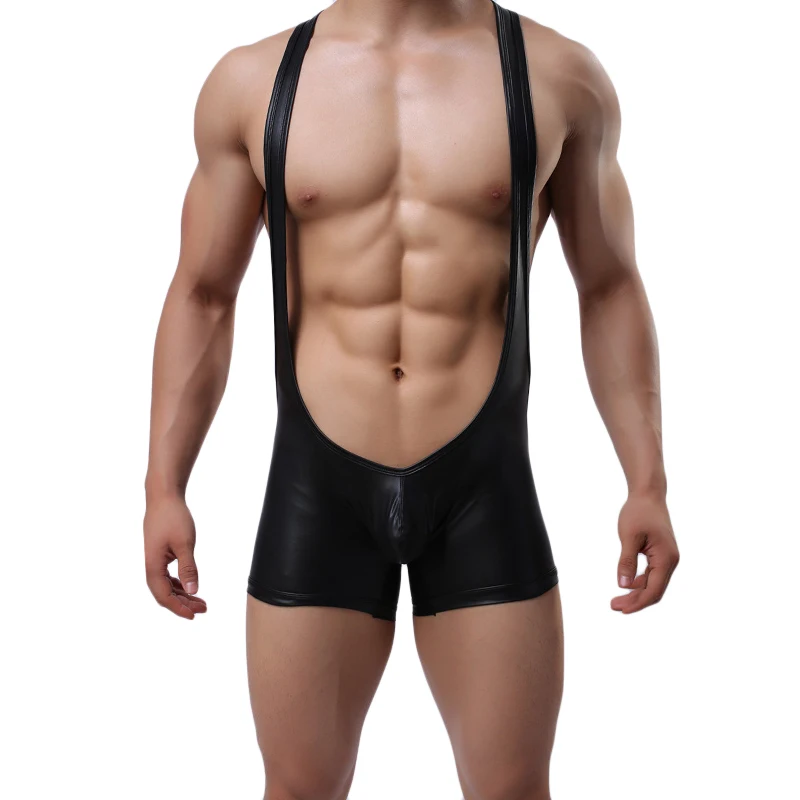 Комбинезон мужской из искусственной кожи пикантное нижнее белье облегающий боди