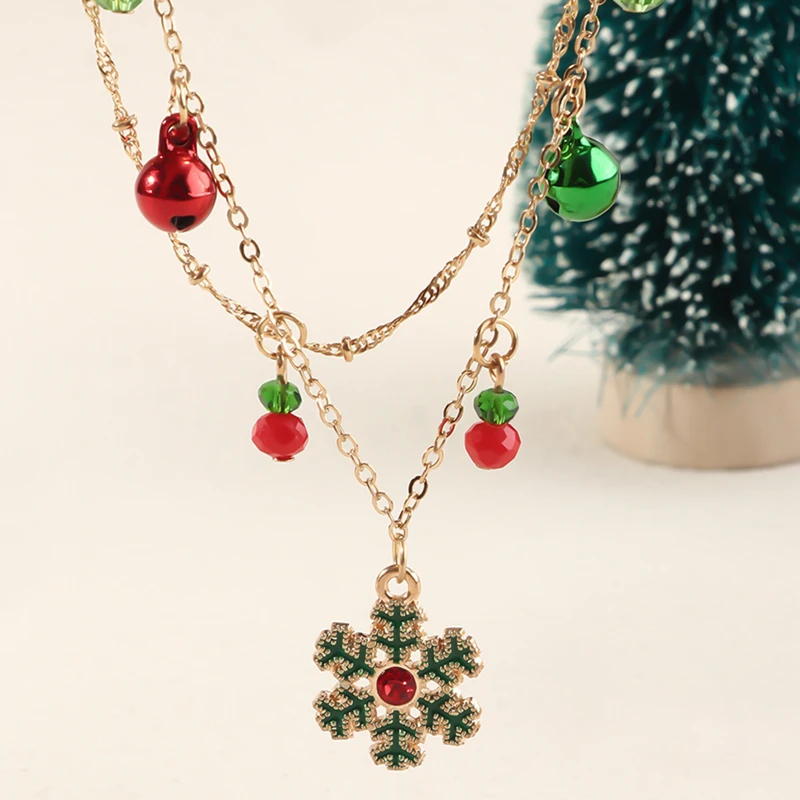 

Fashion Christmas Bells Snowflake Necklace Double Clavicle Chain Female Christmas Gift Accessory Necklace For Woman New Trendy