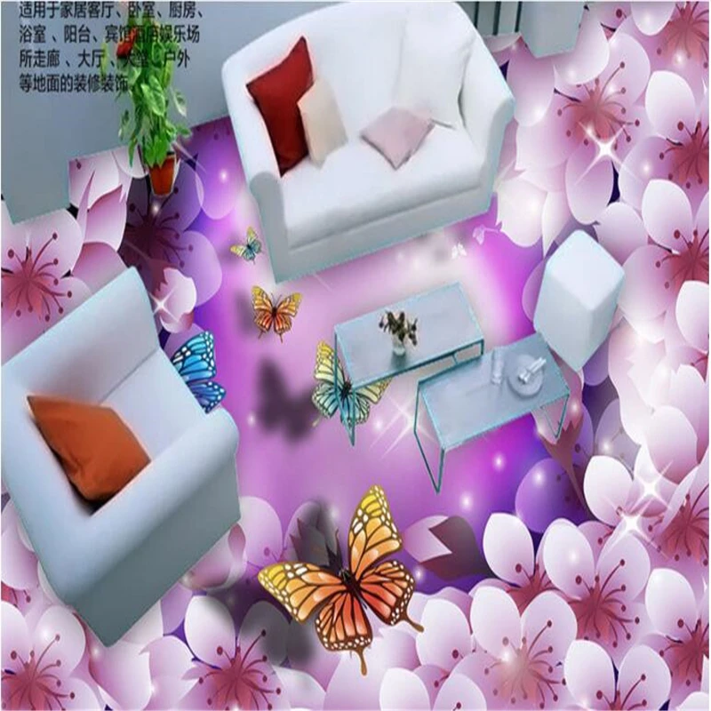 Пользовательские нетканые обои Фантастическая вишня бабочка Летающий моды 3D Пол