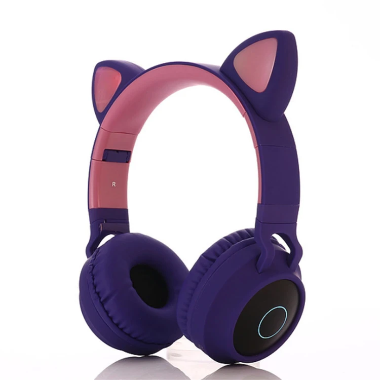 Милые наушники Kawai с кошачьими ушками, Bluetooth 5,0, беспроводные наушники для девочек, мигающие светящиеся стереогарнитура с микрофоном, поддержка TF карты